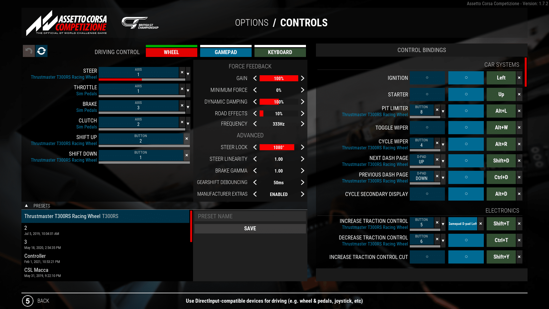 thrustmaster control panel settings