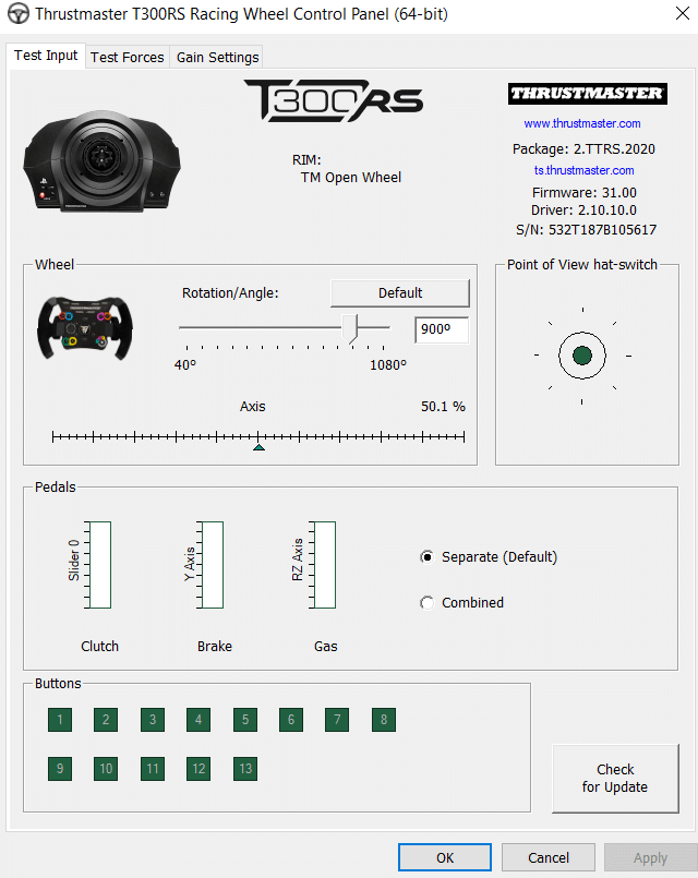 thrustmaster control panel settings